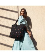 Beetles Printed Cotton Tote Bag - Black