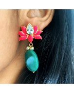 Handcrafted 22k Gold Plated Lotus Enamel Earrings - Multicolour