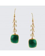 Handcrafted 22k Gold Plated Elegance Emerald Pearls Dangler Earrings - Multicolour