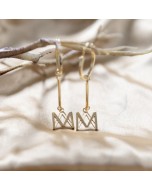 MA Logo 18K Gold Plated Monogram Signature Drop Long Earrings - Gold