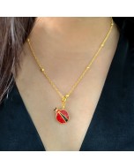 Handcrafted 22k Gold Plated Brass Ladybug Necklace - Golden & Red