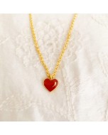 Handcrafted 22k Gold Plated Brass Mini Heart Necklace - Golden & Red