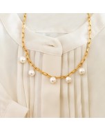 Handcrafted 22k Gold Plated Brass Pearls of Heaven Necklace - Golden & White