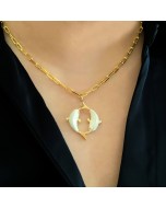 Handcrafted 22k Gold Plated Brass The Unselfish-fishes Necklace - Golden & Off White