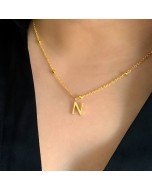 Handcrafted 22k Gold Plated Brass Initials Necklace - Golden, Letter N
