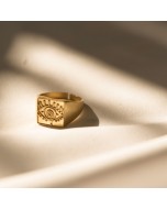 Thalia 18K Gold Plated Evil Eye Engraved Signet Ring - Gold