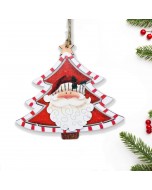Wooden Christmas Tree with Santa Ornament - Red