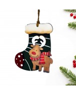 Wooden Reindeer Stocking Ornament - Green