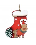 Wooden Reindeer Stocking Ornament - Red