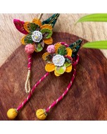 Upcycled Fabric Champa Flower Rakhi & Lumba Set - Multicolour