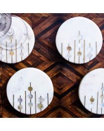 Brass & Mother of Pearl Inlay Round Coaster - White, Pack of 4
