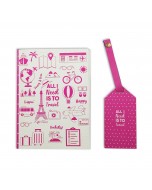 All I Need Is To Travel Gift Set Passport Cover + Luggage Tag - Fusia Pink