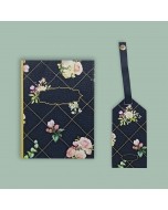 Vintage Floral Gift Set Passport Cover + Luggage Tag - Black, Floral Print