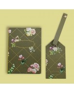 Vintage Floral Gift Set Passport Cover + Luggage Tag - Pastel Dark Green, Floral Print