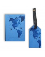 World Map Gift Set Passport Cover + Luggage Tag - Blue