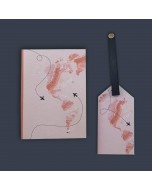 World Map Gift Set Passport Cover + Luggage Tag- Pink