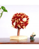 Handcrafted Red Fruit Tree with Wooden Stem and Base