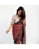 Handmade Cotton Ekla Cholo Saree - Grey & Pink