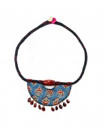 Upcycled Mudran Indigo Round Mirror Halfmoon Handmade Neckpiece 