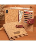 Coconut Leather & Cork Passport Wallet with Cervid Stud - Brown & Madder Red