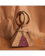 Coconut Leather & Cork Pyramid Satchel Bag with Cervid Stud - Brown & Madder Red