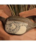 Elephant Painted Cork Waist Pouch - Brown & Olive Green