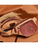 Coconut Leather & Cork Waist Pouch with Cervid Stud - Brown & Madder Red