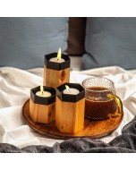 The Lappi Collection Hexagon Candle Holder - Black & Light Brown, Set of 3