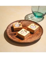 Kado Tiny Minimalistic Wooden Candle Holder - Light Brown, Set of 3
