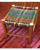 Assorted Colour Fabric Rope Stool, Upcycled from Saree & Bamboo - Small (Shades of Green & Oranges)