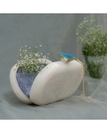 Baroque Capsule Clutch with Blue Stone - White