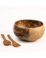 Hand Carved Jumbo Coconut Bowl with Spoon and Fork - 900 ml, Brown