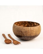 Ring Jumbo Coconut Bowl with Spoon and Fork - 900 ml, Brown