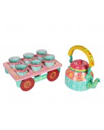 Handicraft Roseate Kettle with 6 Glasses & Holder with Decorative Tea Coffee Set