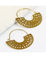 Handcrafted Brass Small Hoop Patterned Earring - Golden