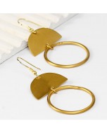 Handcrafted Brass Half & Full Circle Earring - Golden