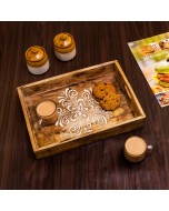 Handmade Wooden Serving Tray - Rectangle, Wooden Brown & White