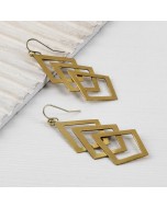 Handcrafted Brass Rhombus Design Earring - Golden