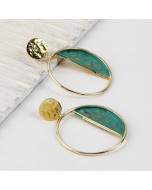 Handcrafted Brass Circle Stud Earring - Sea Green