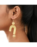 Handcrafted Brass U Shaped Textured Earring - Golden