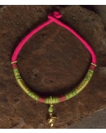 Upcycled Ushas Rangdhanu Unisex Leaf Neckpiece - Magenta and Parrot Green