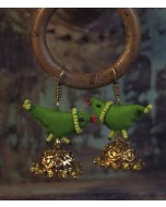 Upcycled Ushas Vani Bird Earrings - Green