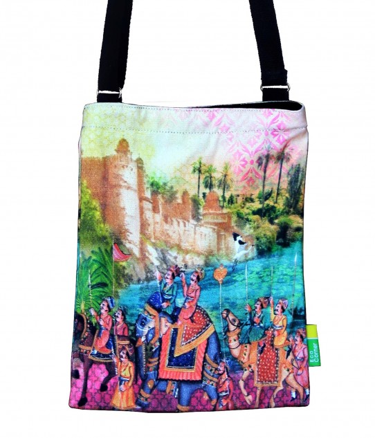 Small Indian Art Parade Cotton Sling Bag