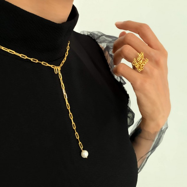 Handcrafted 22k Gold Plated Brass Bosslady Long Chain - Golden