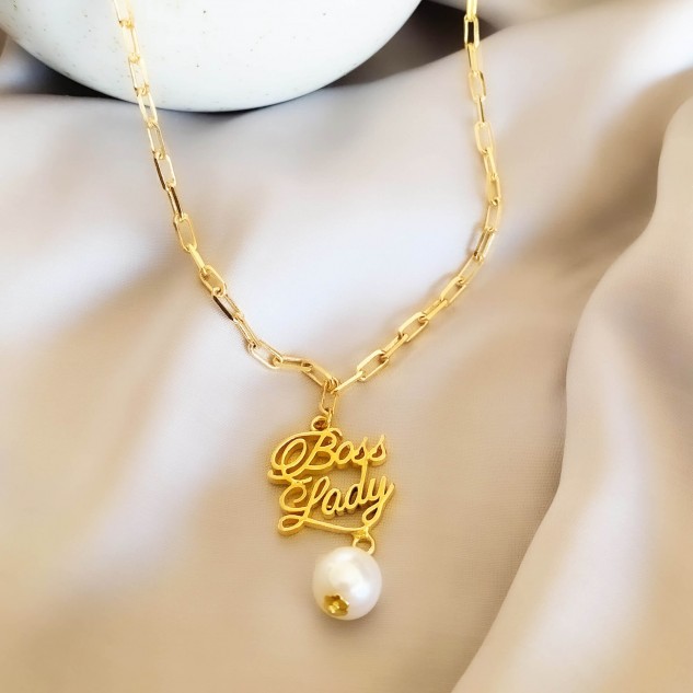 Handcrafted 22k Gold Plated Brass Bosslady Necklace - Golden