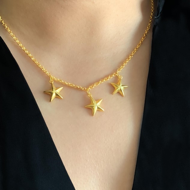 Handcrafted 22k Gold Plated Brass Stars of Heaven Neckchain - Golden