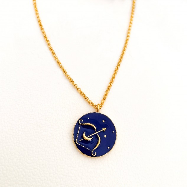 Handcrafted 22k Gold Plated Brass Zodiac Necklace - Blue & Golden