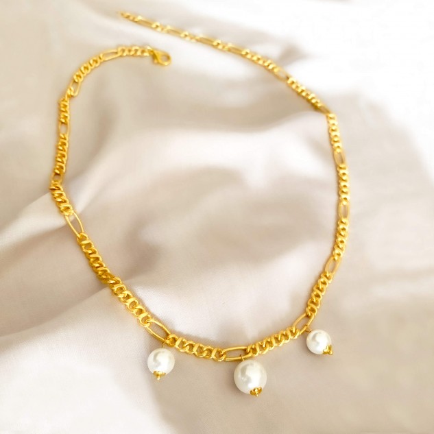 Handcrafted 22k Gold Plated Brass France Necklace - Golden & White