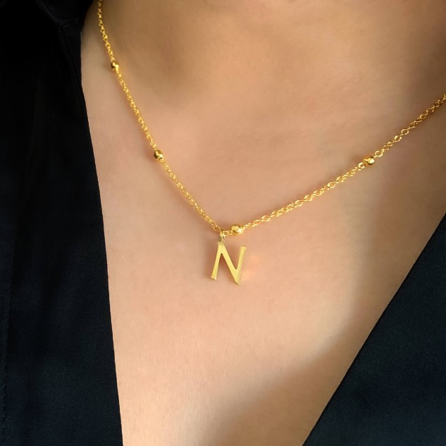 Buy Handcrafted 22k Gold Plated Brass Initials Necklace - Golden, Letter N  Online at the Best Price in India - Loopify