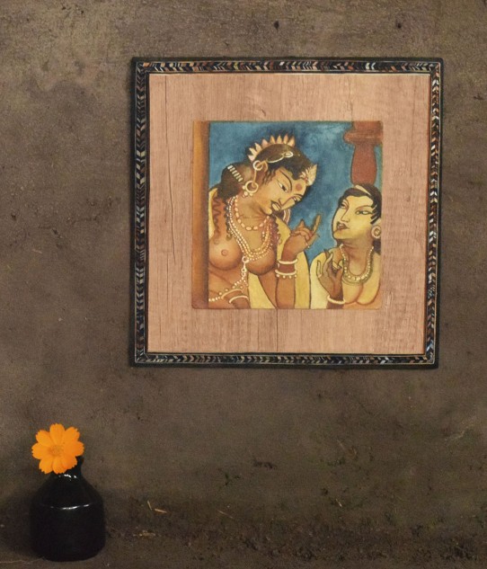 Upcycled Apsara Ajanta Hand-painted Wooden Wall Frame